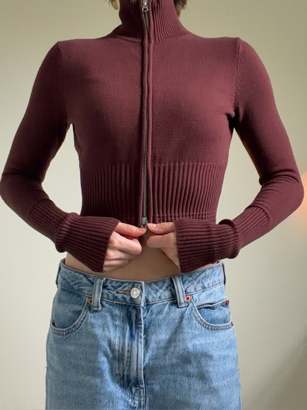 Urban Outfitters Maroon Zip Longsleeve - Picture 2 of 4